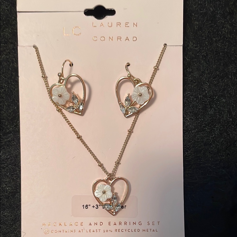 LC Lauren Conrad Gold and White Heart Necklace